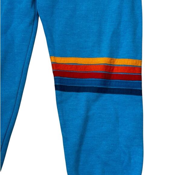 Aviator Nation Rainbow Stitch Sweatpants Size SMALL Ocean Blue 5 Stripe Active - Picture 7 of 9